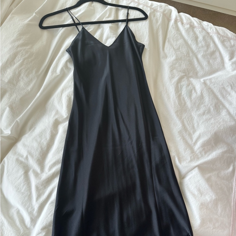 Nili Lotan black midi silk slip dress